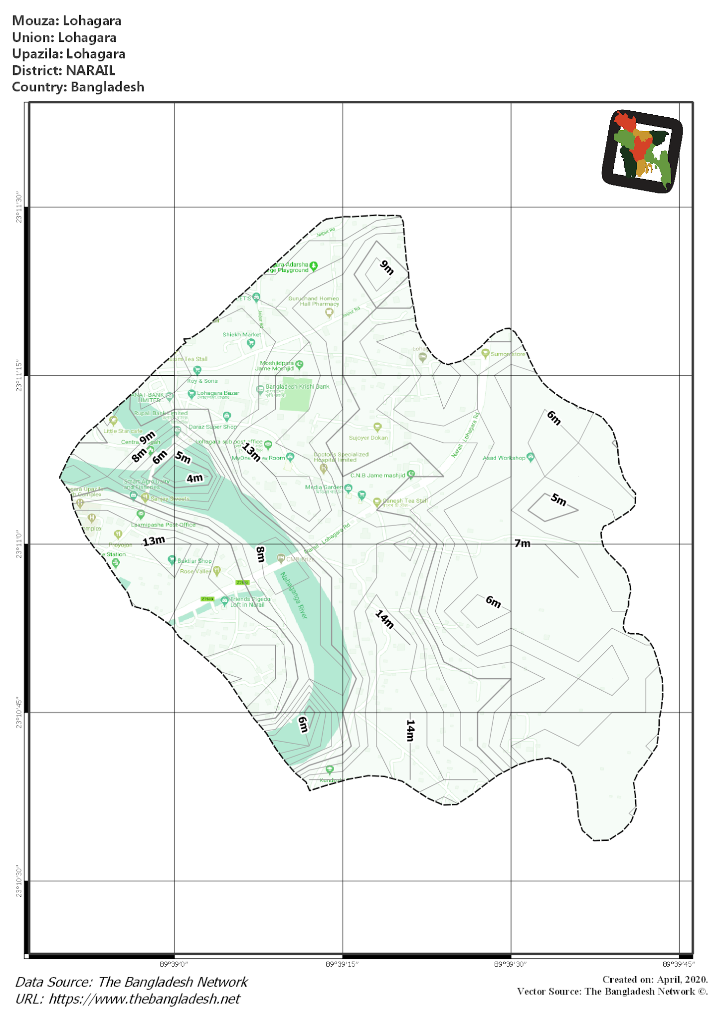 Map of Lohagara Mouza of Lohagara Upazila, NARAIL, Bangladesh.