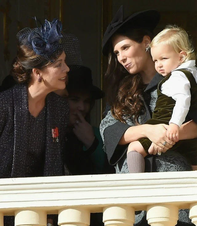 Princess Caroline of Hanover, Sacha Casiraghi and Princess Stephanie, of Monaco attend the balcony parade during the Monaco National day