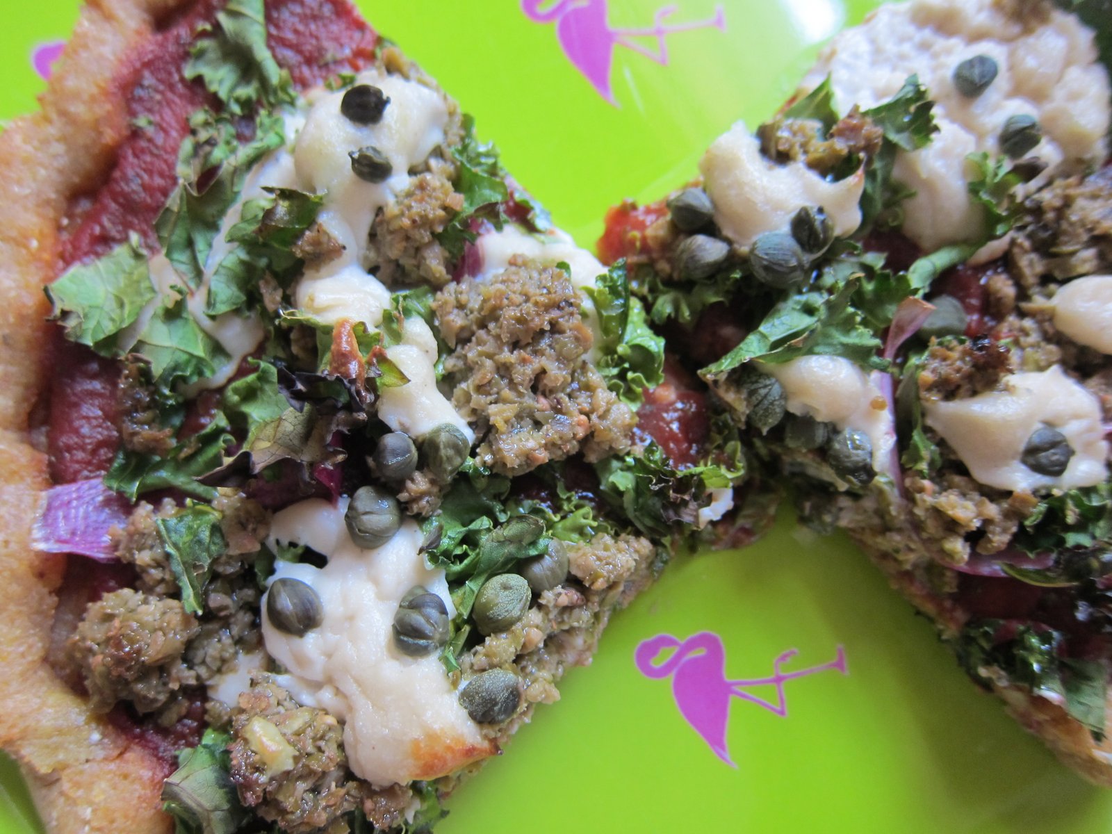 WholeFoodVegan Green Olive Tapenade and Spring Onion Pizza