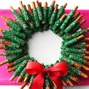 Give chocolate and pretzels the holiday treatment they deserve when you shape them as a wreath. Make one for the house and more to give away. —Shannon Roum, Milwaukee, Wisconsin