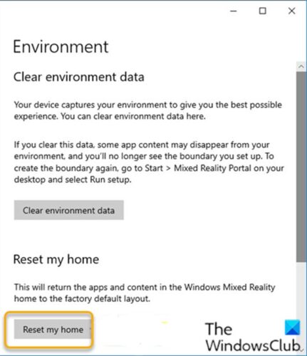 รีเซ็ต Windows Mixed Reality Home เป็นค่าเริ่มต้น