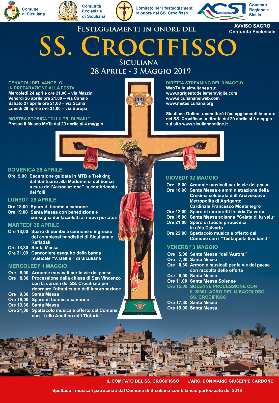 Programma dei Festeggiamenti in onore del SS. Crocifisso di Siculiana, anno 2019