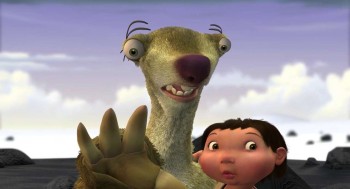 Sid and the human child in Ice Age 2002 animatedfilmreviews.filminspector.com