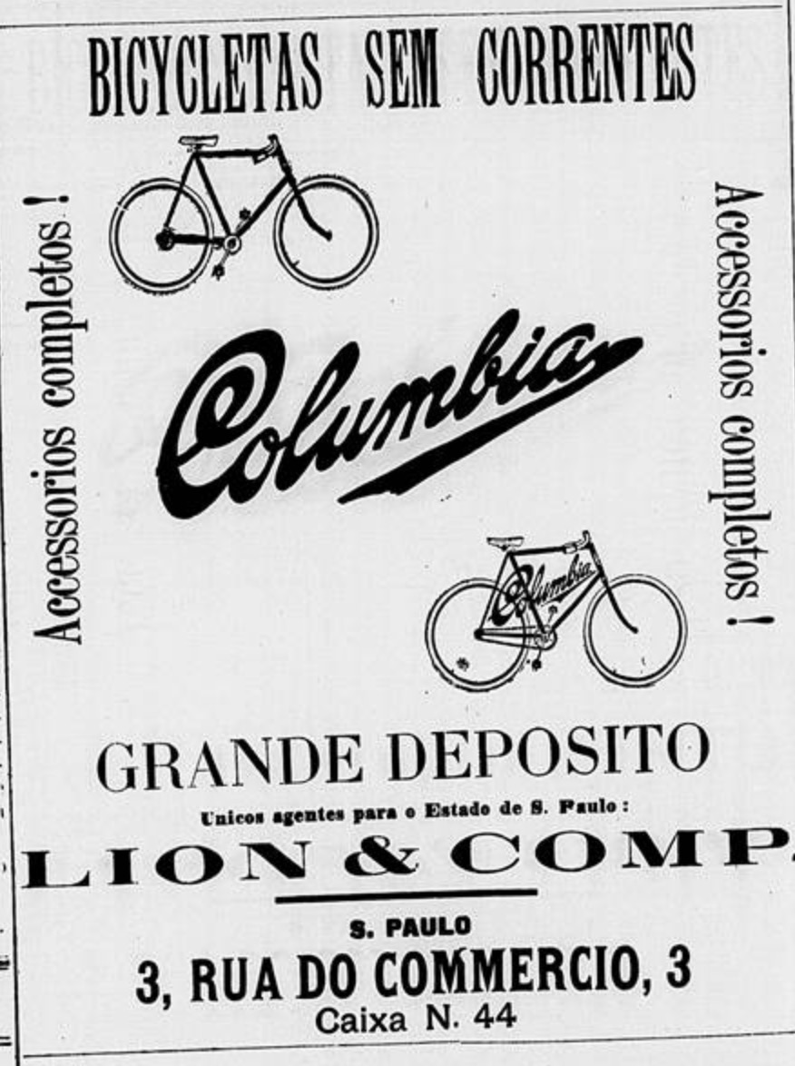Anúncio veiculado no final do século XIX promovendo a venda da bicicleta Columbia