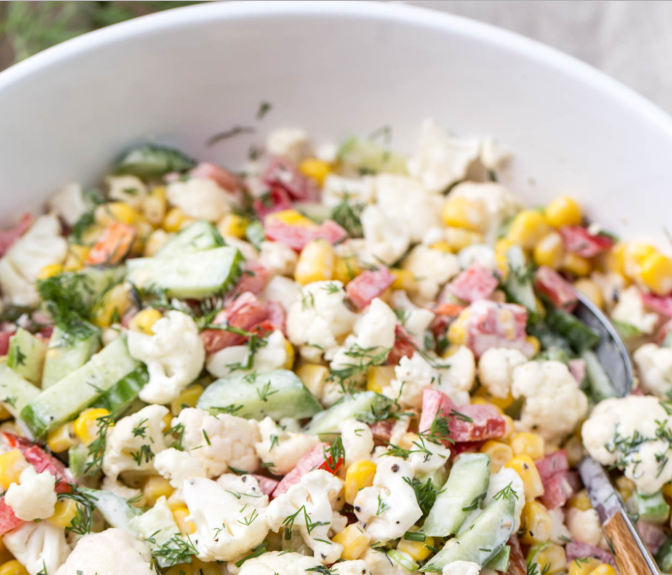 Cauliflower Cucumber Corn Salad veganrecipe