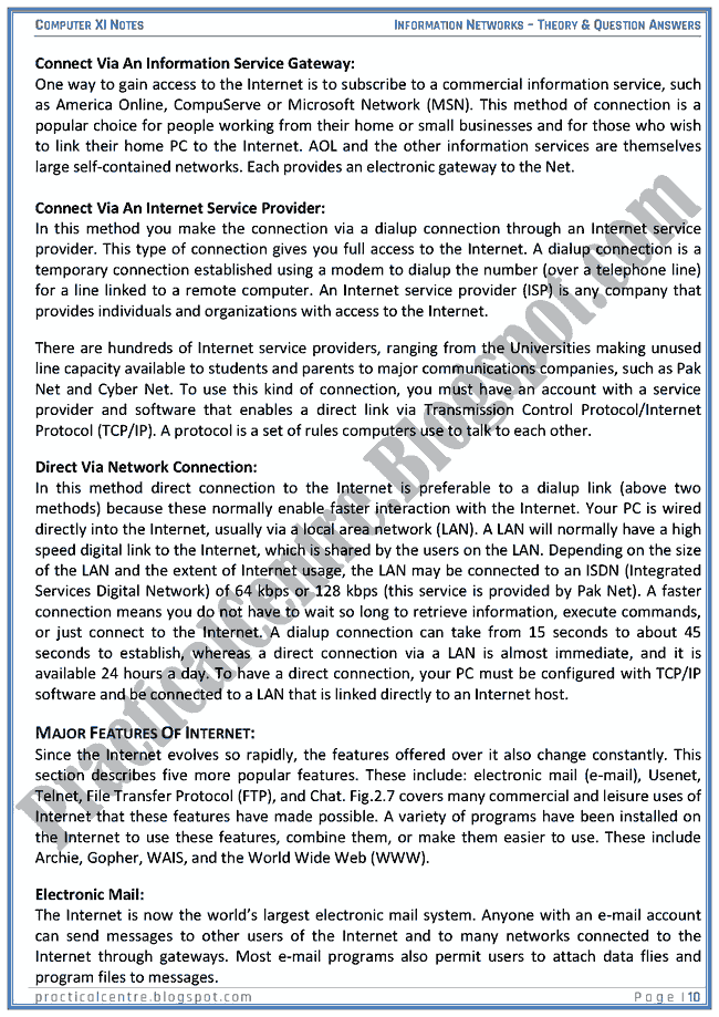 Information Networks Theory And Questions Answers Computer XI