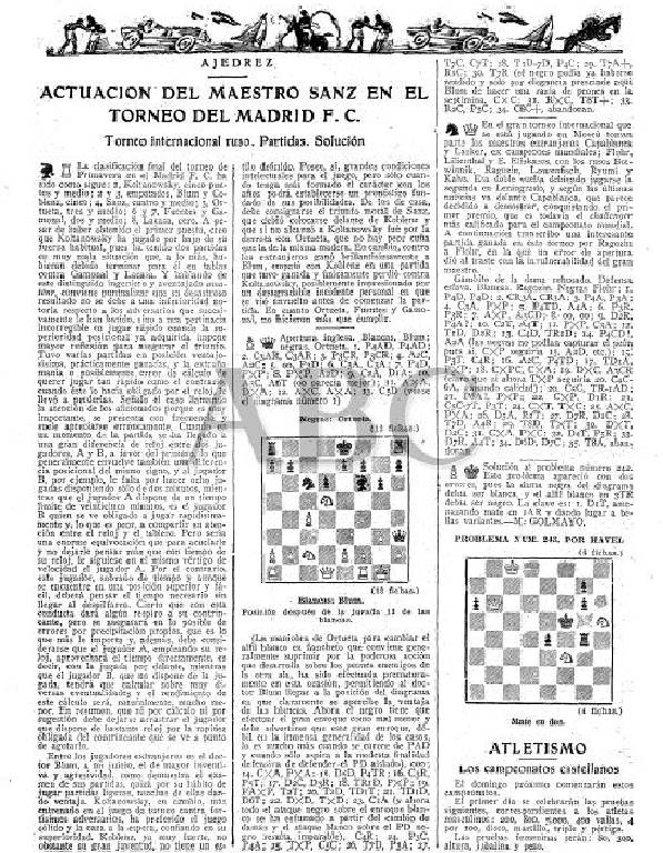 Artículo sobre el Torneo Internacional de Ajedrez del Madrid F.C. 1936 en ABC