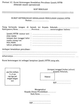 Format Surat Keterangan Kesalahan Penulisan Ijazah/STTB ...