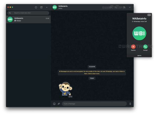 WhatsApp desktop call feature