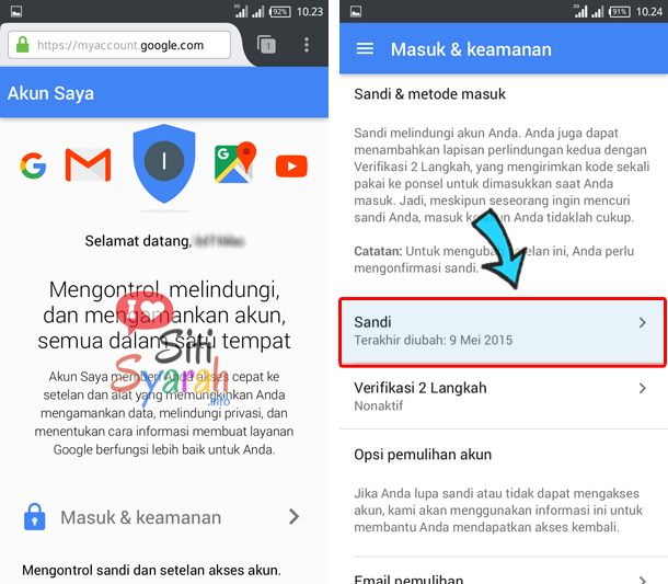 Akun google saya dan kata sandi