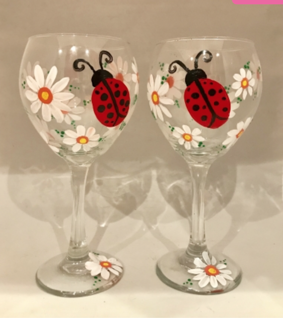 Ladybug Hand Painted Wine Glasses