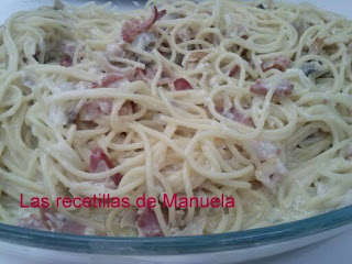 ESPAGUETIS CON CHAMPIÑONES Y BEICON