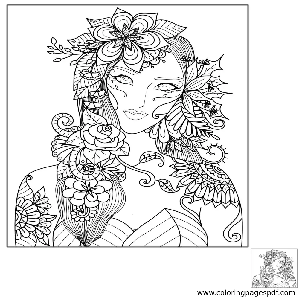 Coloring Page Of A Beautiful Woman With Flowers Mandala