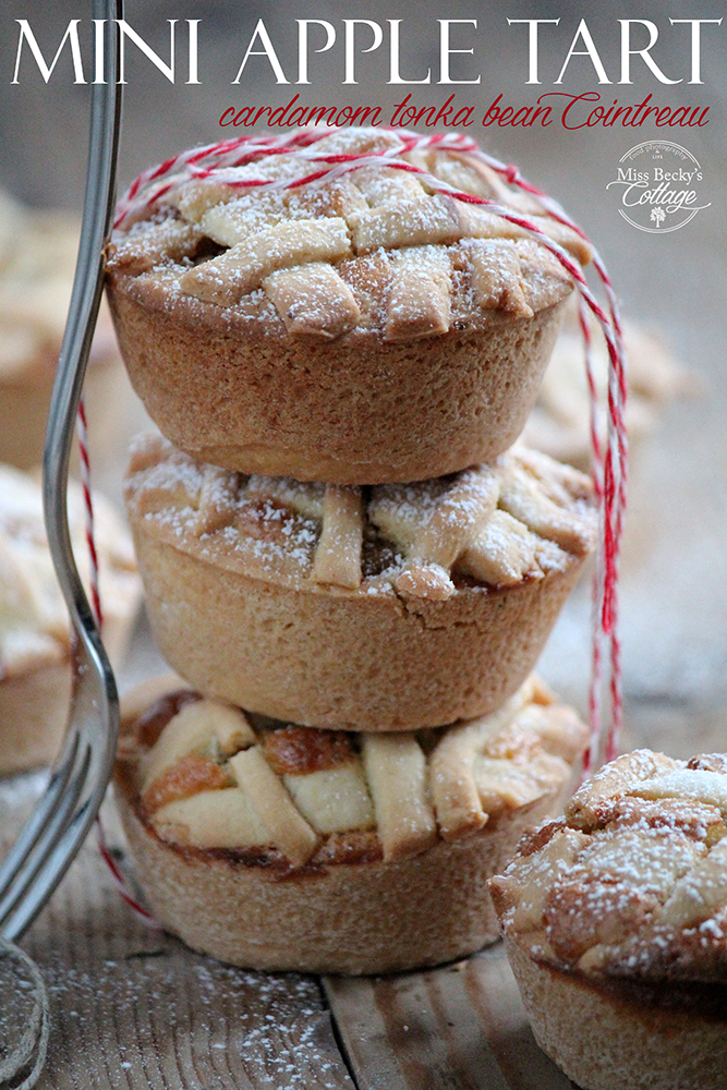 mini apple tarts. apples, cointreau, cardamom, tonka bean