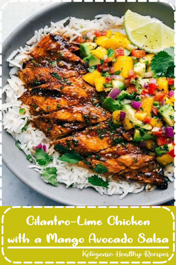 This cilantro lime chicken is easy to make and packed with flavor! While the cilantro lime chicken can stand on its own, I've included accompanying recipes for a cilantro lime rice base and a delicious mango avocado salsa. 