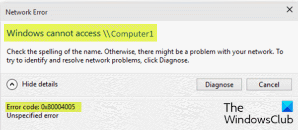 Impossible d'accéder à l'erreur de lecteur réseau 0x80004005