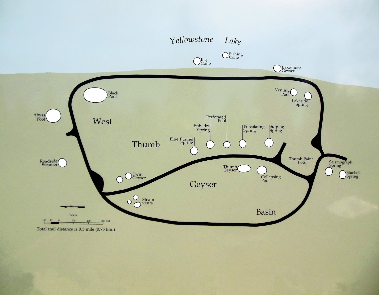 West Thumb Geyser Basin Map Focusing On Travel : Yellowstone: West Thumb Geyser Basin - Two Thumbs Up