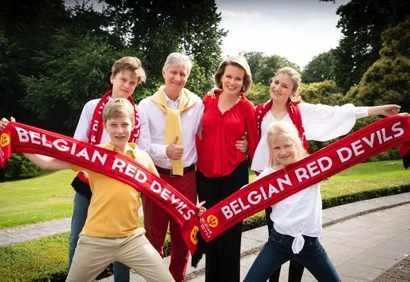 King Philippe, Queen Mathilde and their children Crown Princess Elisabeth, Prince Gabriel, Prince Emmanuel and Princess Eleonore