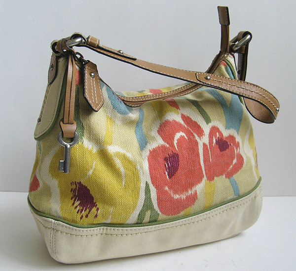 FOSSIL LARGE CANVAS FLORAL SHOULDER BAG FOSSIL SUMMER HOBO HANDBAG