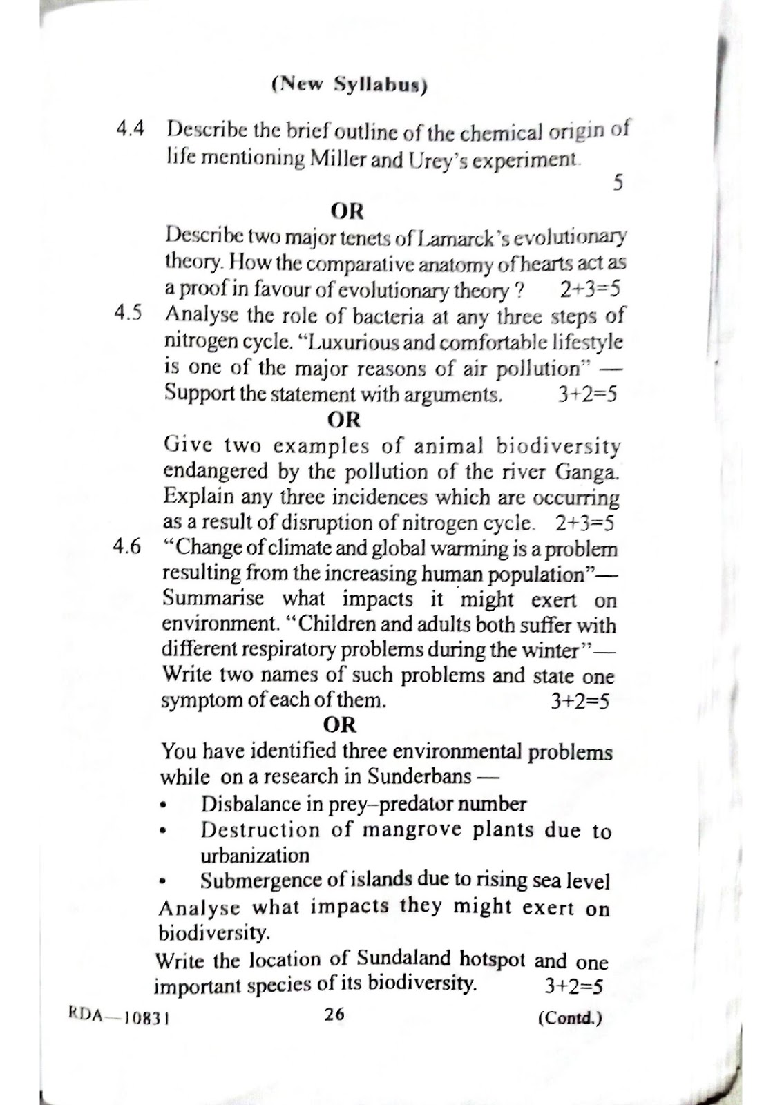 Madhyamik Life Science questions paper 2019