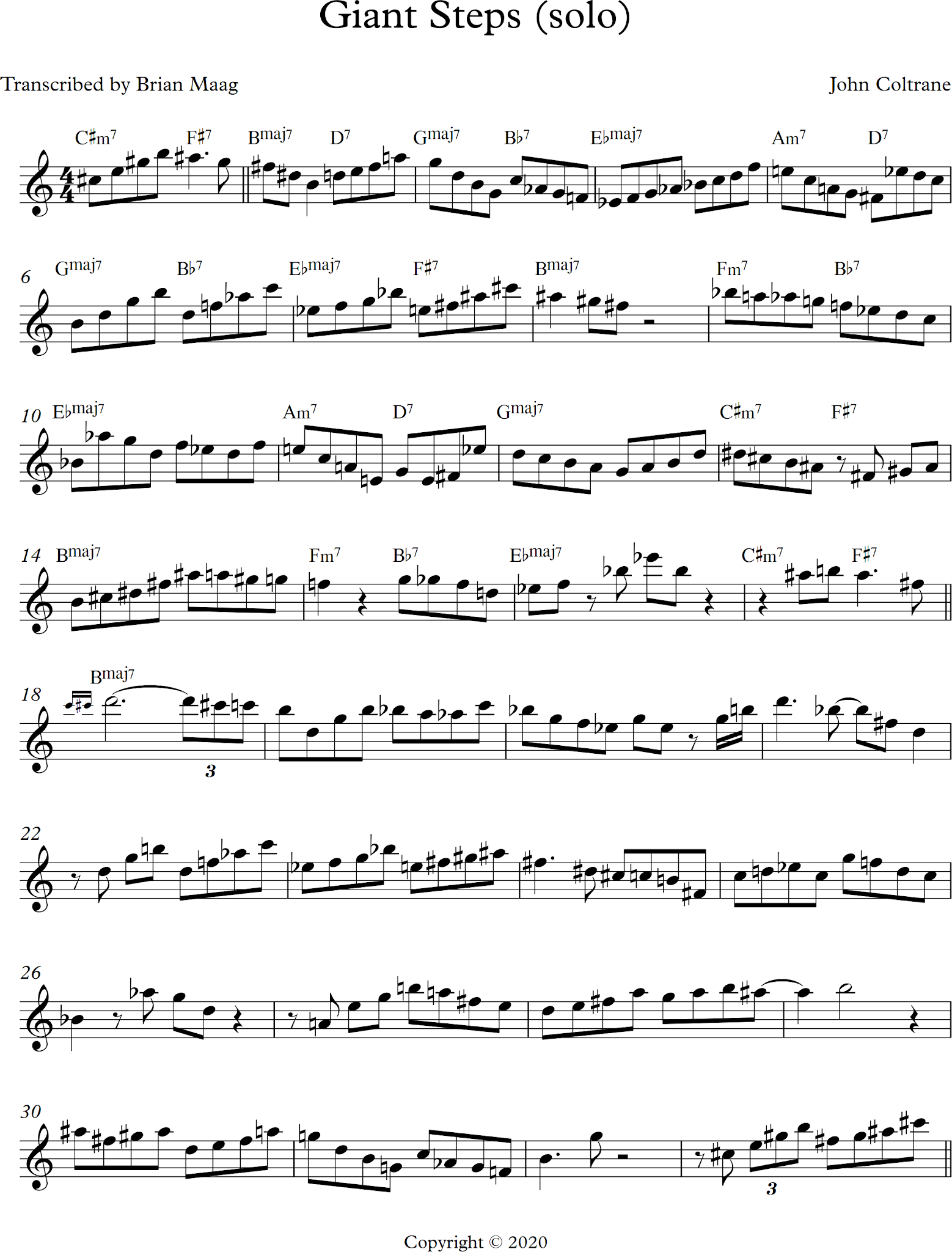 Giant Steps John Coltrane (Transcription)