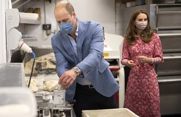 Kate Middleton wore Beulah London Calla floral shirt dress and Ralph Lauren Celia pumps, Kate a new gold pyramid charm earrings from Missoma