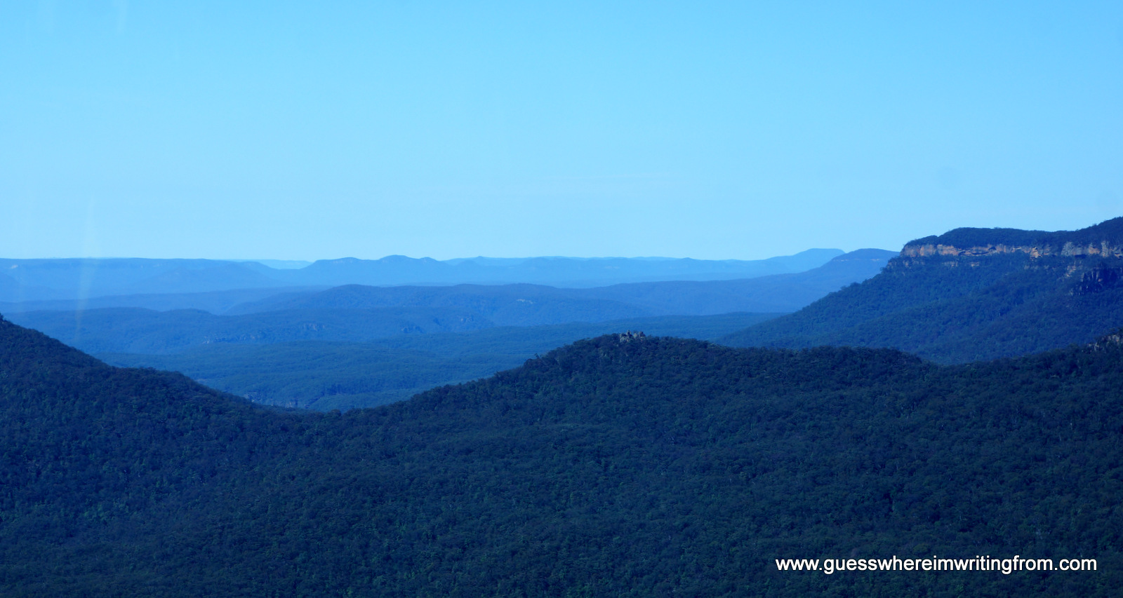 Guess where I'm writing from? Blue, Blue, the Mountains are Blue!