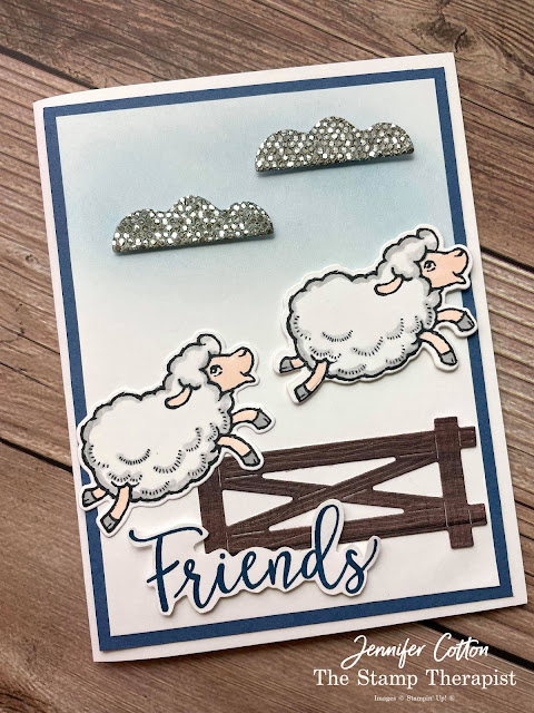Stampin' Up! supplies: Counting Sheep Sale a Bration set; Sheep Dies (Sale a Bration); Be Dazzling Specialty Paper (Sale a Bration); In Good Taste DSP; Blending Brushes; Create with Friends Set; Stampin' Blends.  #StampinUp #StampTherapist #CountingSheep #SaleaBration #CreateWithFriends