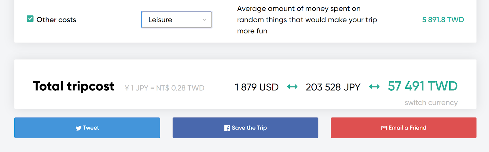 Tripcost 規劃出國自助旅行預算表工具 自動估算旅行總花費