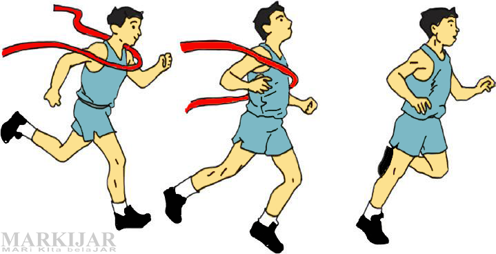 Cara memasuki garis finish yang banyak dilakukan oleh atlet lari jarak pendek adalah