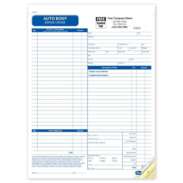 Auto Body Shop Receipt Invoice Template