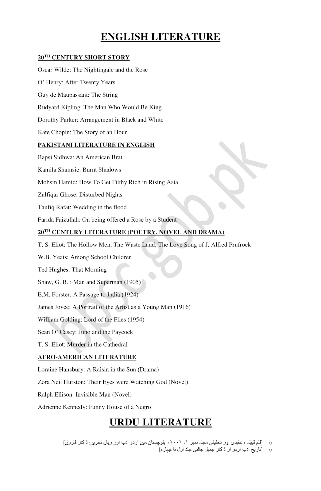 suggested readings for Lecturer English & Urdu Literataure pdf suggested readings for Lecturer English & Urdu Literataure pdf