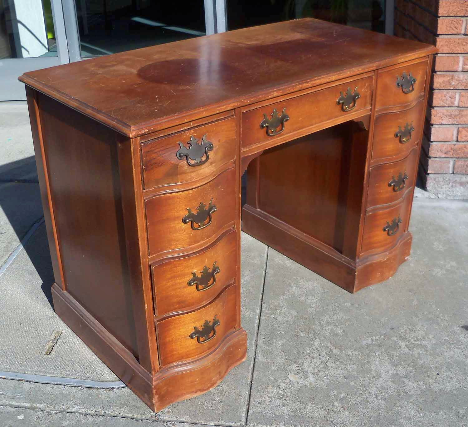 UHURU FURNITURE & COLLECTIBLES SOLD Vintage Wood Desk with interesting shape 75