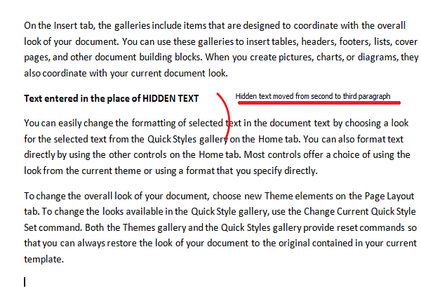скрытый текст в word переместил позицию