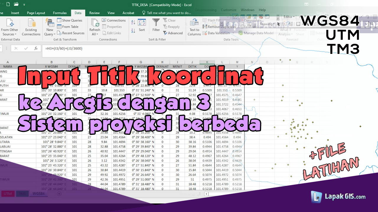 Cara Input Koordinat Dari Excel Ke Arcgis Utm Tm3 Wgs84 Lapak Gis