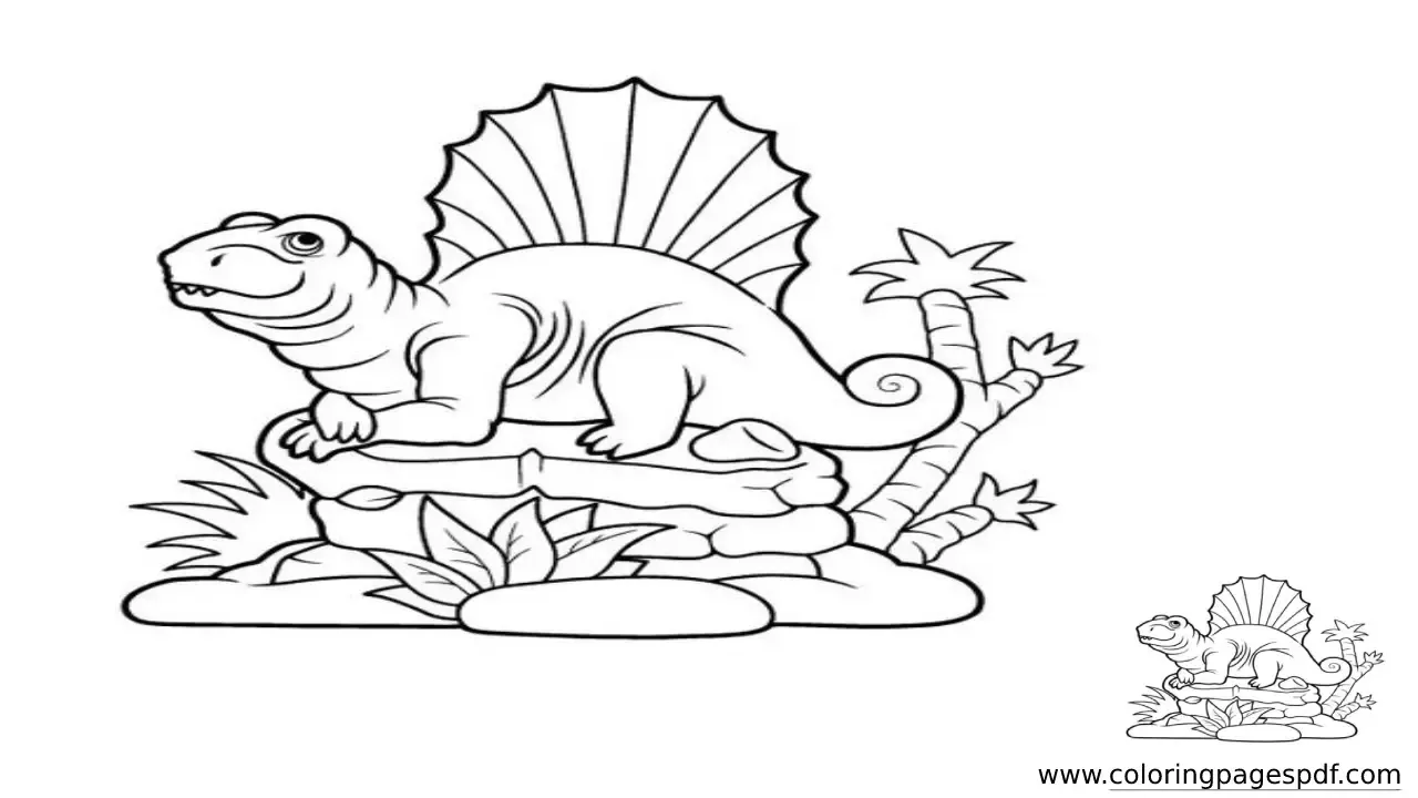 Coloring Page Of A Dinosaur Sitting On Top Of A Rock