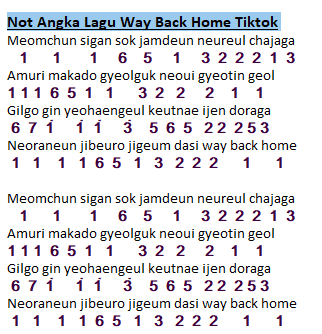 Not Angka Lagu Way Back Home Tiktok | Dunia Lirik Not Lagu