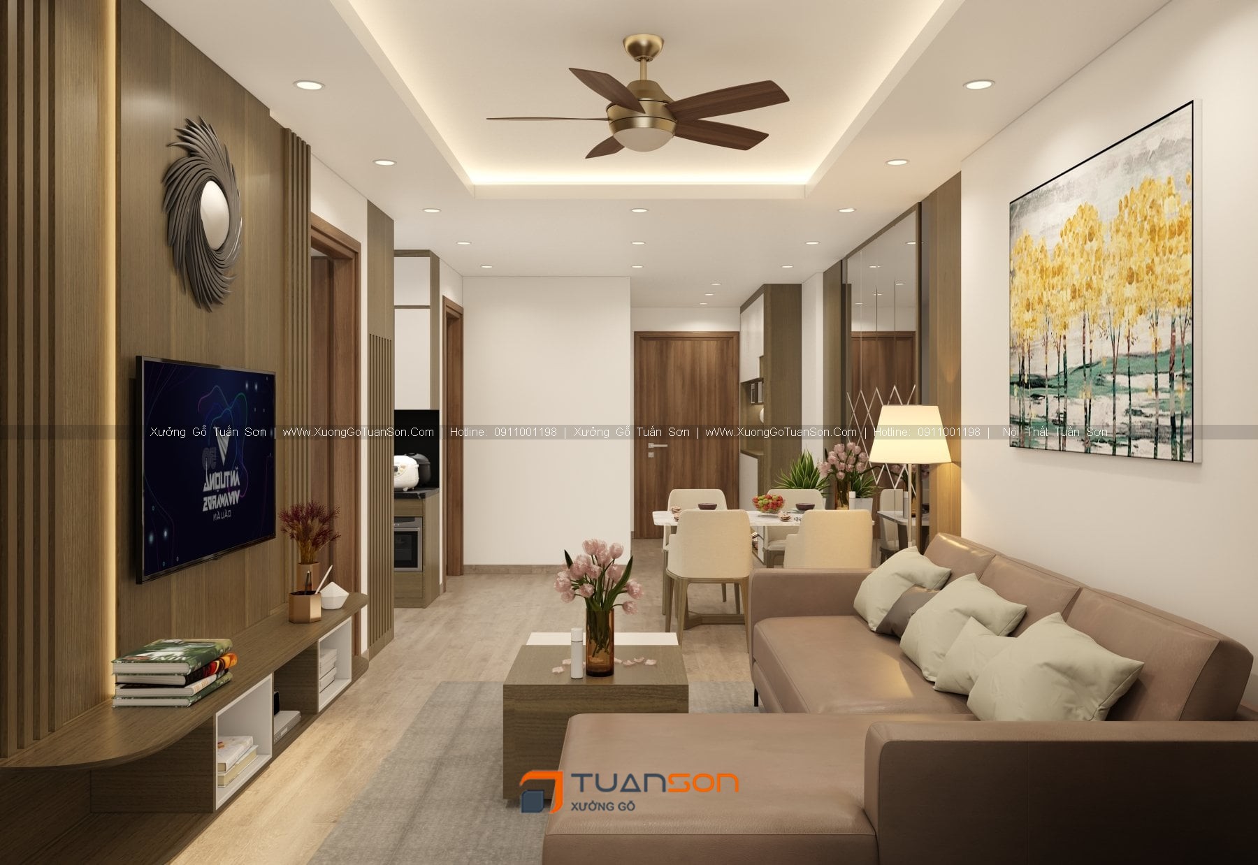 nội thất chung cư 2 phòng ngủ 70m2