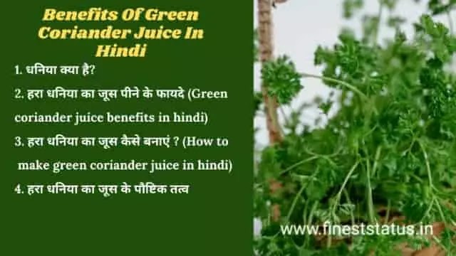 हरा धनिया का जूस पीने के फायदे क्या है | Green Coriander Juice Ke Benefits