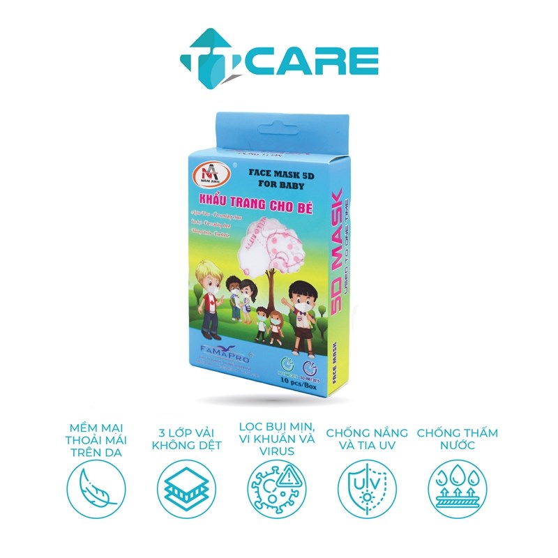 TTCare Combo 2 Hộp khẩu trang y tế 3 lớp VN95 Pro trẻ em 10 chiếc/hộp (Giao màu ngẫu nhiên)