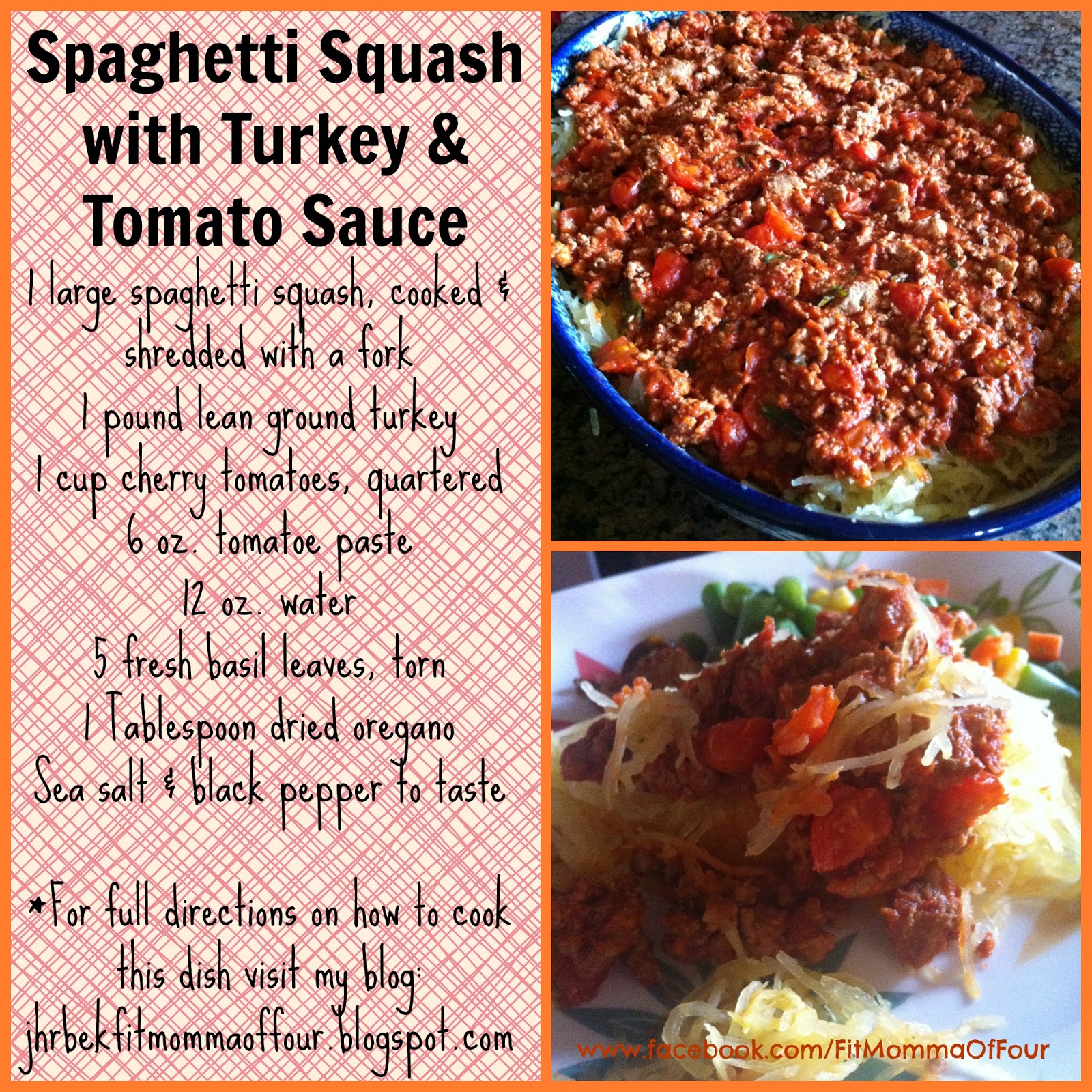 Fit Momma of Four Spaghetti Squash with Turkey & Tomato Sauce