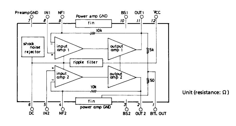 LA4192 bridge amplifier 5W circuit diagram
