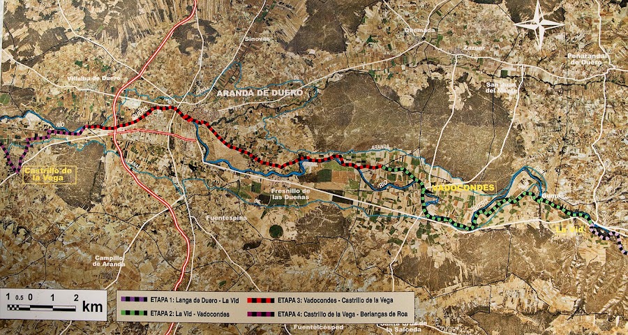 Trazado del GR-14 entre La Vid y Aranda de Duero.