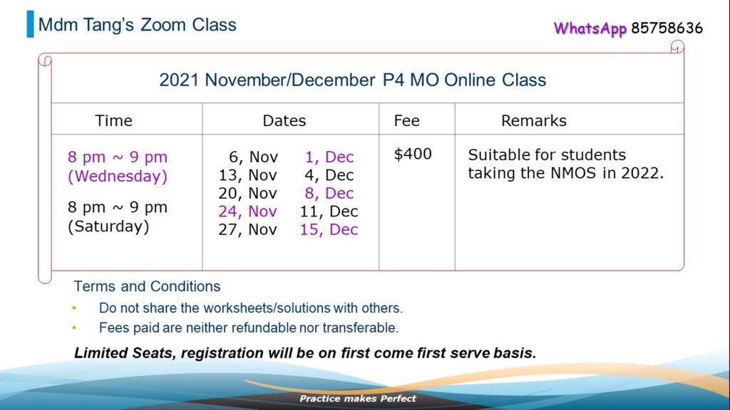 Welcome all!: 2021 November/December Holiday Online Primary Maths Olympiad Training
