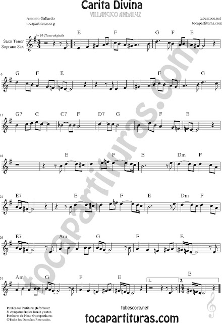  Partitura de Carita Divina Soprano Sax y Saxo Tenor Partitura Sheet Music for Soprano Sax and Tenor Saxophone Music Scores