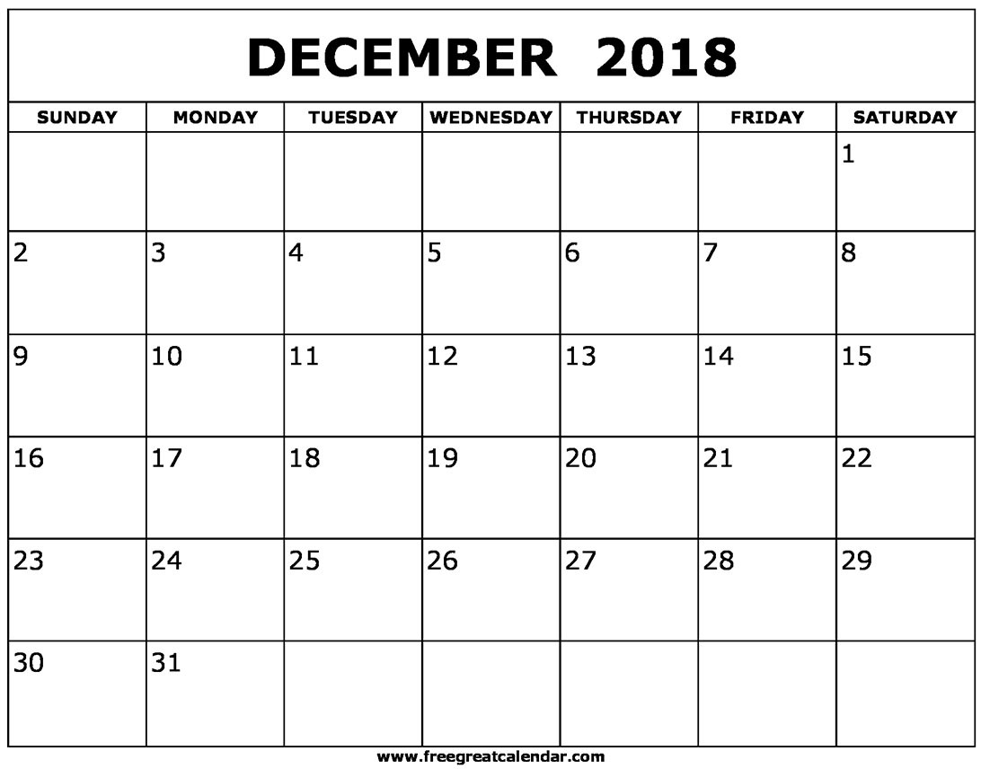 Blank December 2018 Calendar 2018 Pictures Template With Holidays