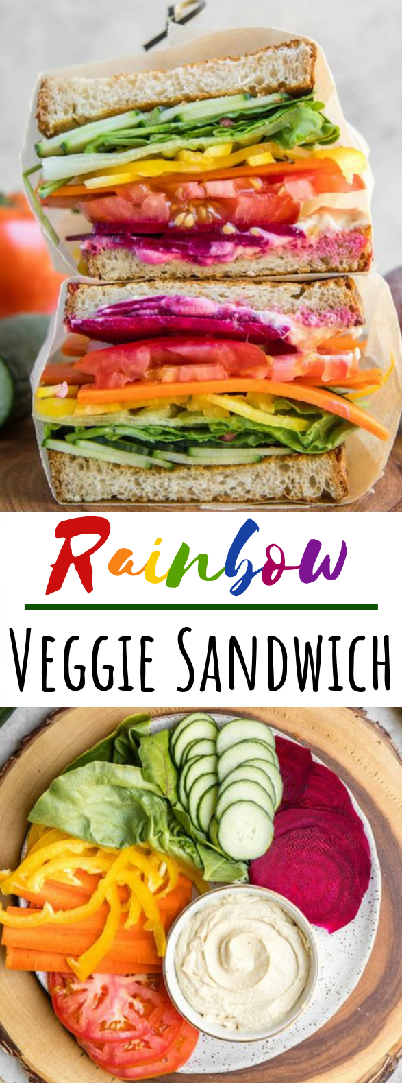 Rainbow Veggie Sandwiches with Hummus #vegetarian #lunch Rainbow Veggie Sandwiches with Hummus #vegetarian #lunch
