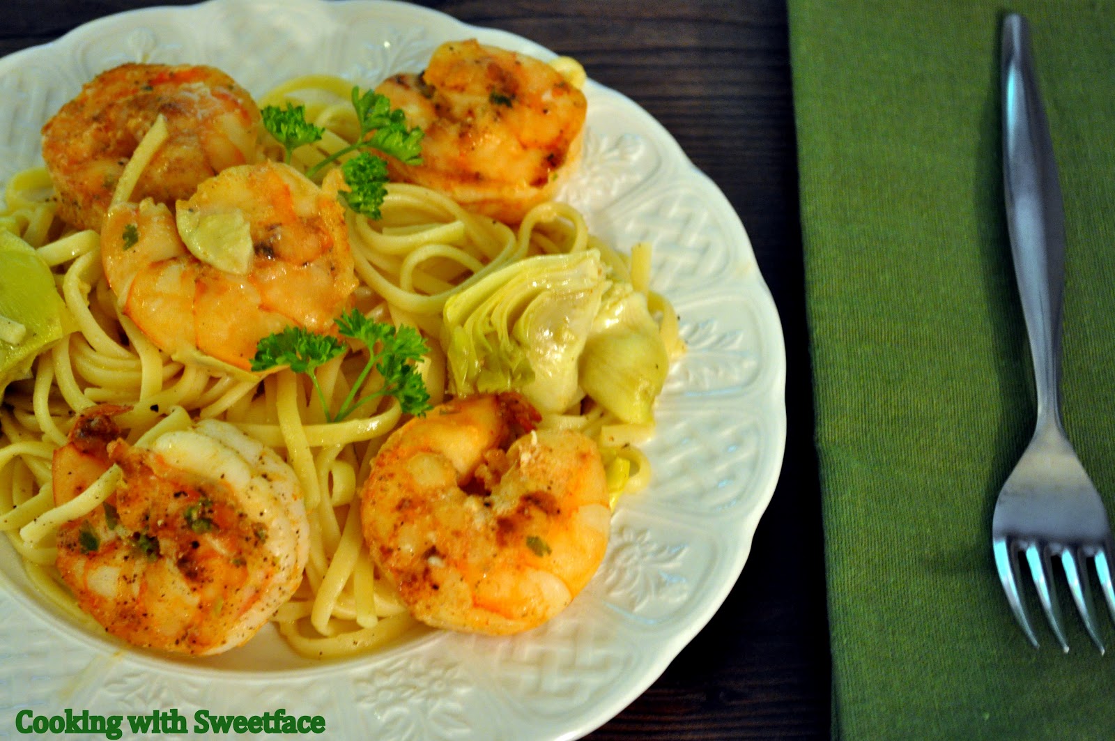 CookingwithSweetface Prawn and Artichoke Garlic Lemon Linguine