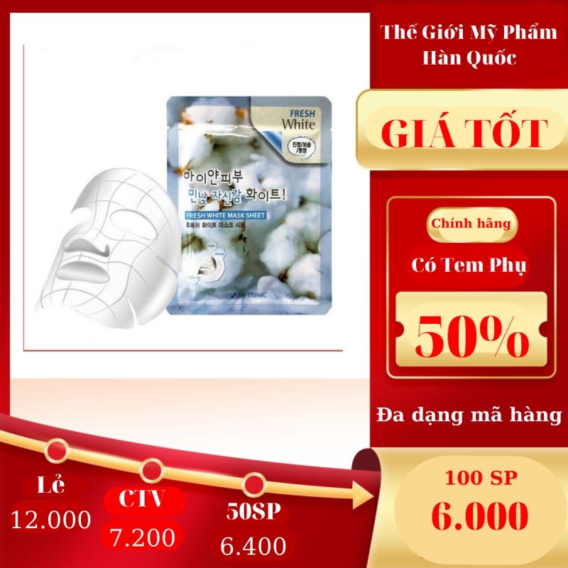 Mặt Nạ Tuyết Dưỡng Trắng Da 3W CLINIC FRESH WHITE MASK SHEET