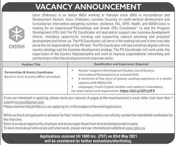 Cesvi Pakistan an Italian NGO Jobs 2021 in Pakistan Cesvi Pakistan an Italian NGO Jobs 2021 in Pakistan